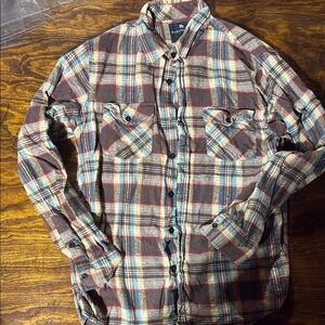Brown and Blue Lightweight Plaid Shacket